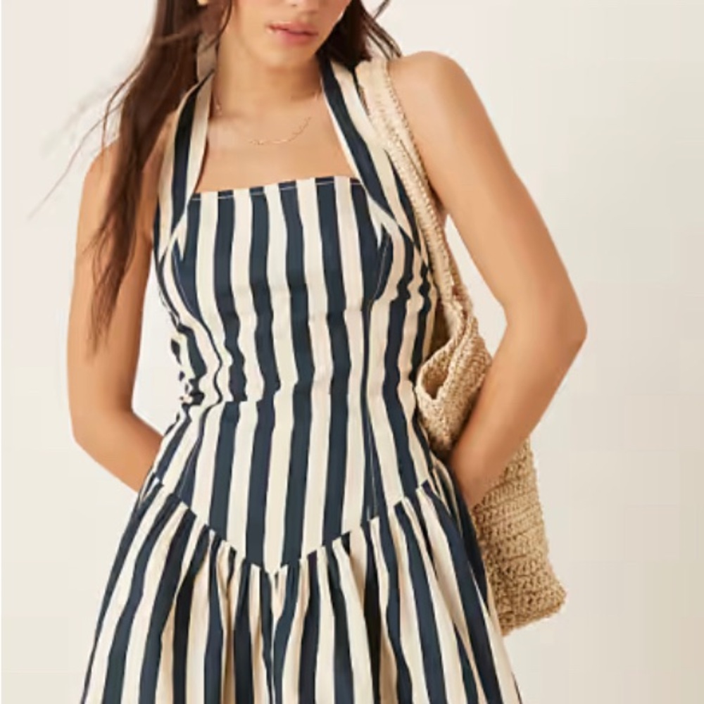 ASOS Black and Cream Striped Backless Dress